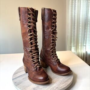 Freebird by Steven Grany Distressed Brown Lace Up Tall Leather Boots US Size 9
